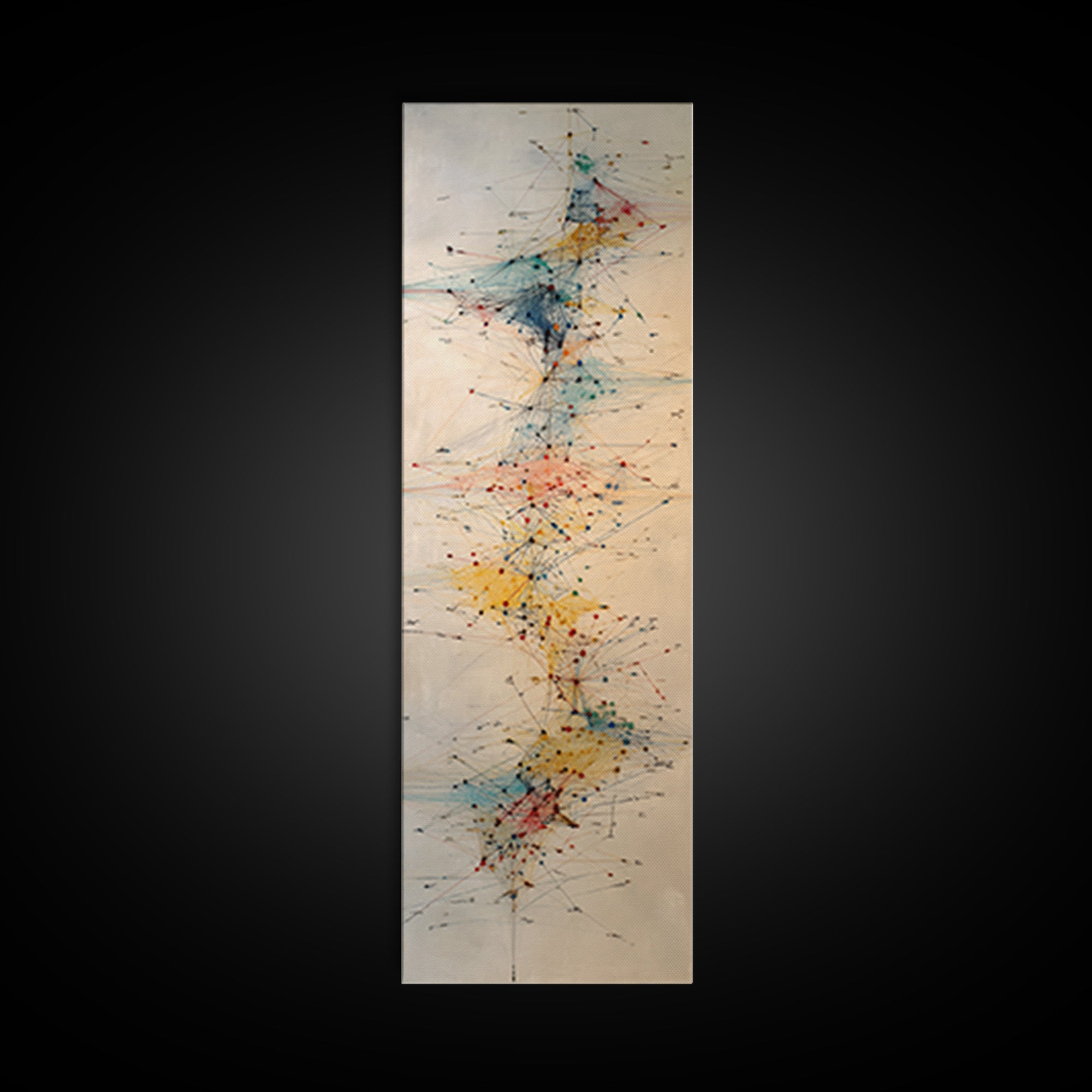 Delicate Abstract Network Wall Art, Teal Red Yellow Line Painting Canvas Print, Modern Minimalist Office Decor Gift For Home