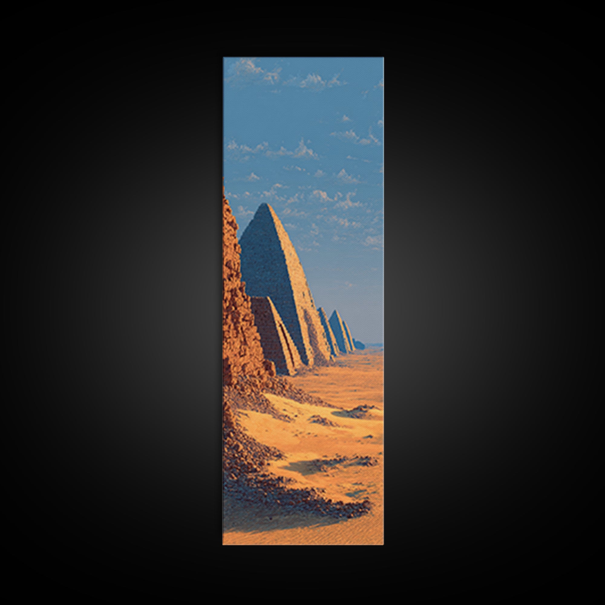 Golden Nubian Pyramids Wall Art, African Desert Landscape Canvas Print, Egypt Travel Poster Living Room Decor Housewarming Gift