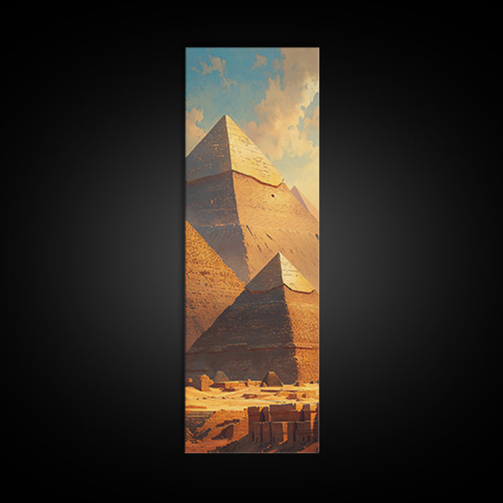 Sunlit Giza Pyramid Vista Wall Art, Egyptian Desert Landscape Canvas Print, Ancient Africa Travel Home Decor Gift For Him