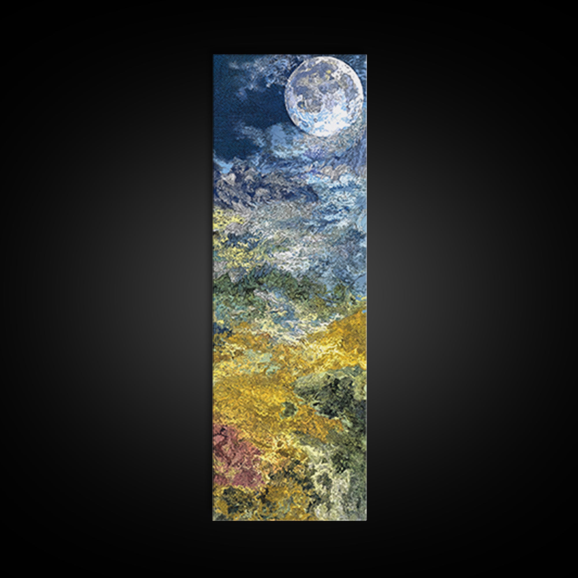 Textured Full Moon Over Blue Gold Hills Wall Art, Dreamy Nature Scene Art, Large Decor Art, Living Room Decor, Unique Canvas Print