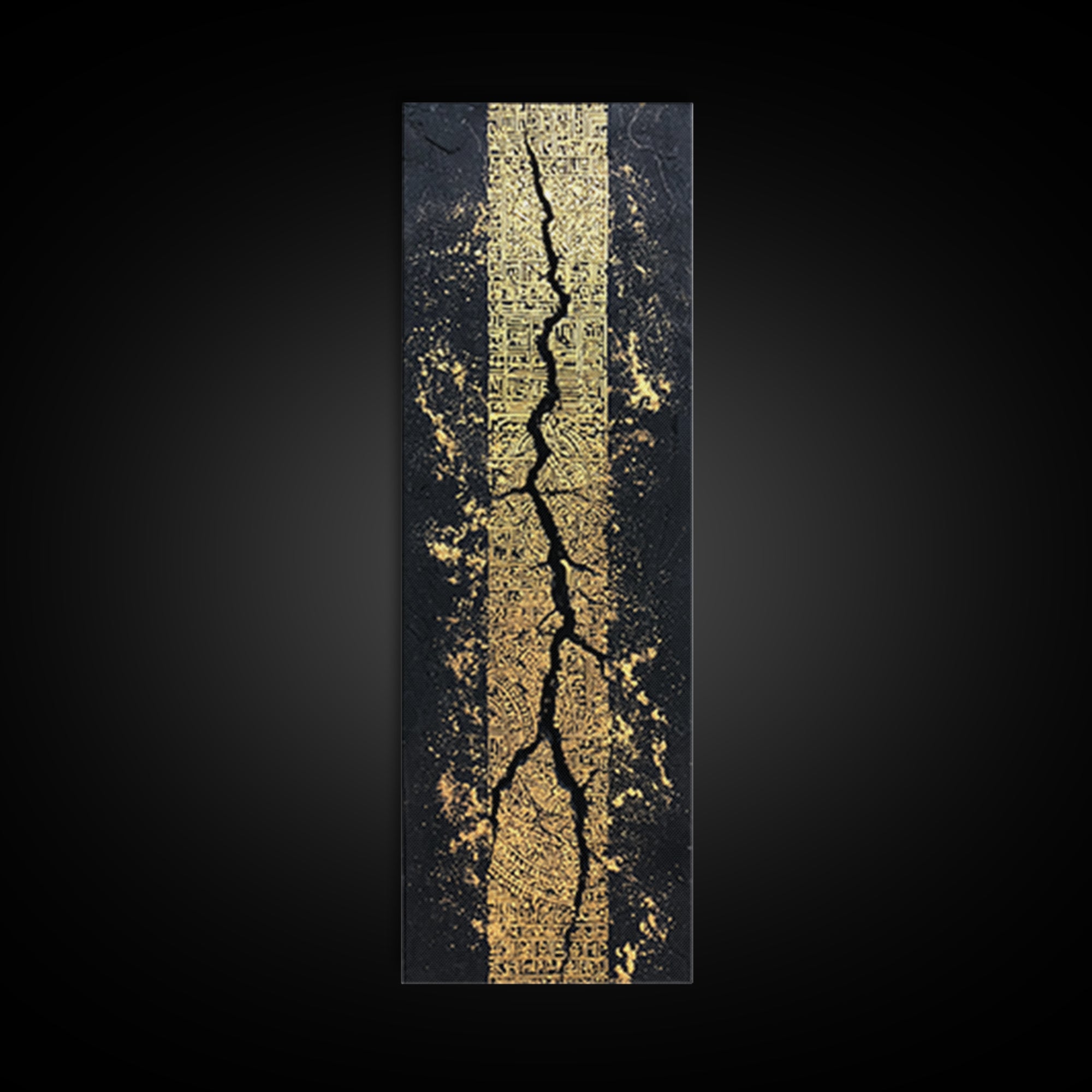 Black And Gold Abstract Crack Wall Art, Textured Geometric Luxury Canvas Print, Modern Minimalist Statement Home Decor Gift