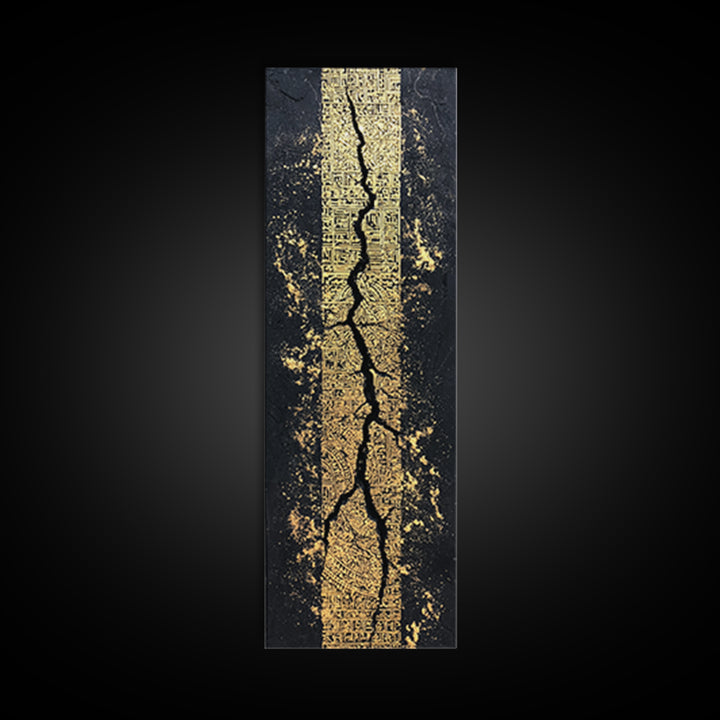 Black And Gold Abstract Crack Wall Art, Textured Geometric Luxury Canvas Print, Modern Minimalist Statement Home Decor Gift