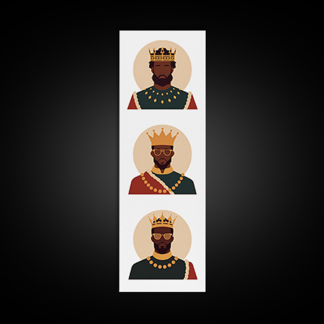 Three Crowned Black Kings Portrait Canvas Print, African American Art, Royal Afrocentric Wall Decor, Black History Gift For Him