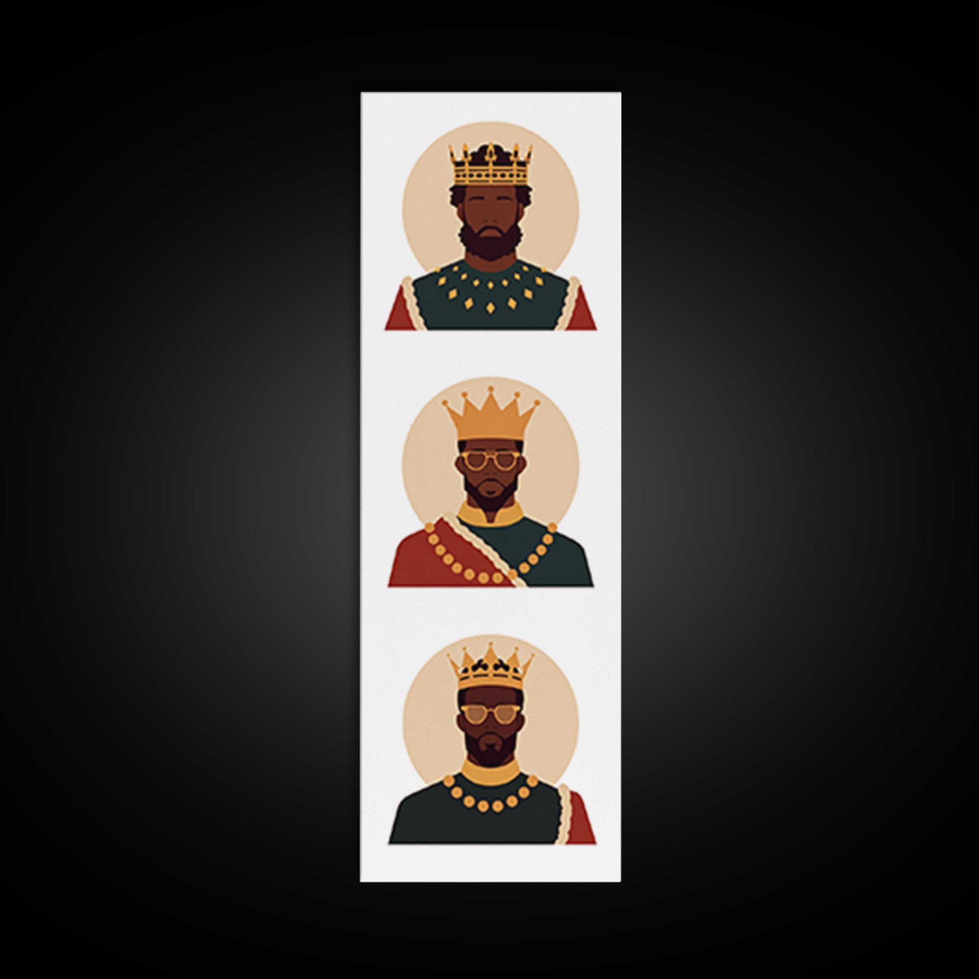 Three Crowned Black Kings Portrait Canvas Print, African American Art, Royal Afrocentric Wall Decor, Black History Gift For Him