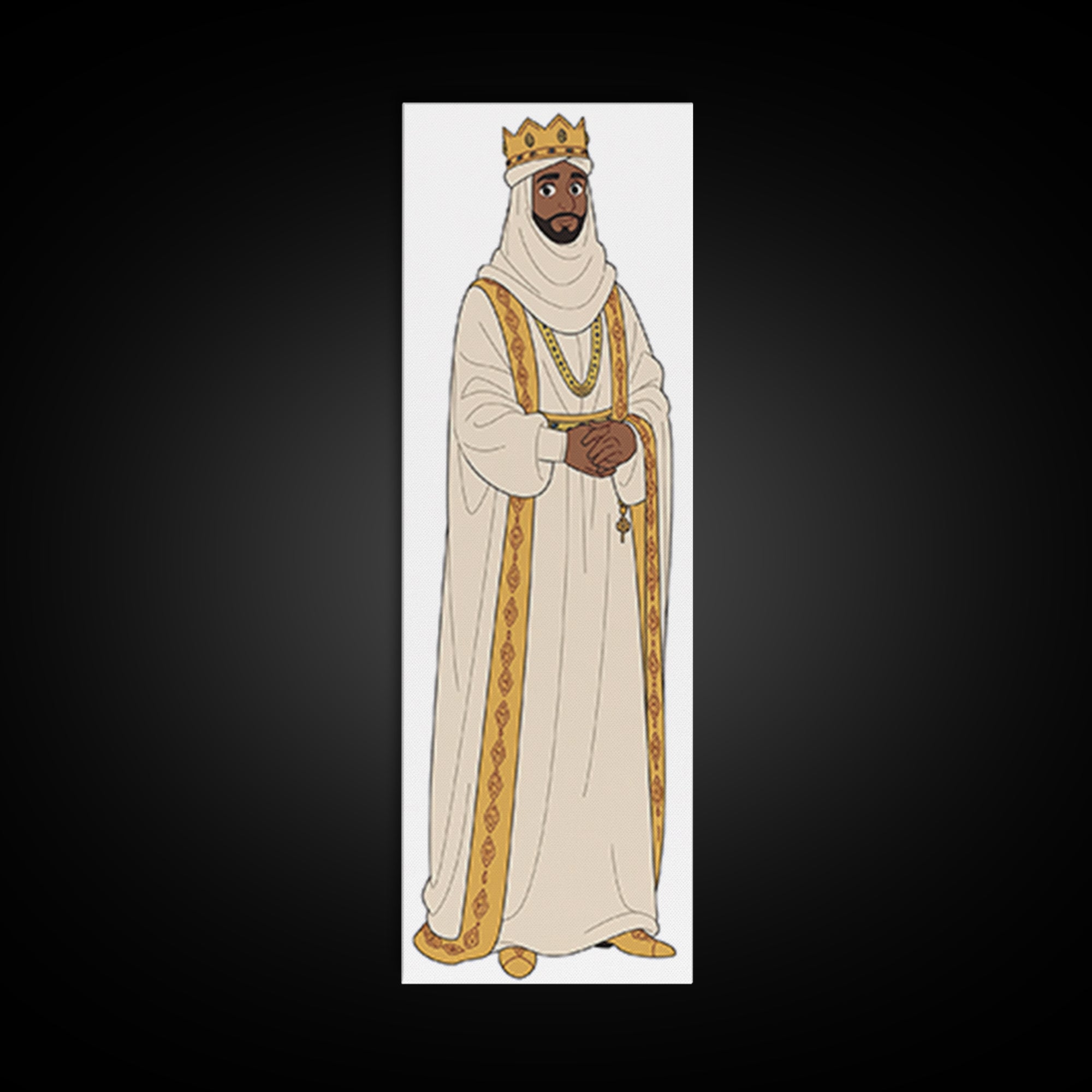 Regal Bearded King In White Robes Framed Canvas Print, African Inspired Royal Portrait, Elegant Cultural Home Decor Gift