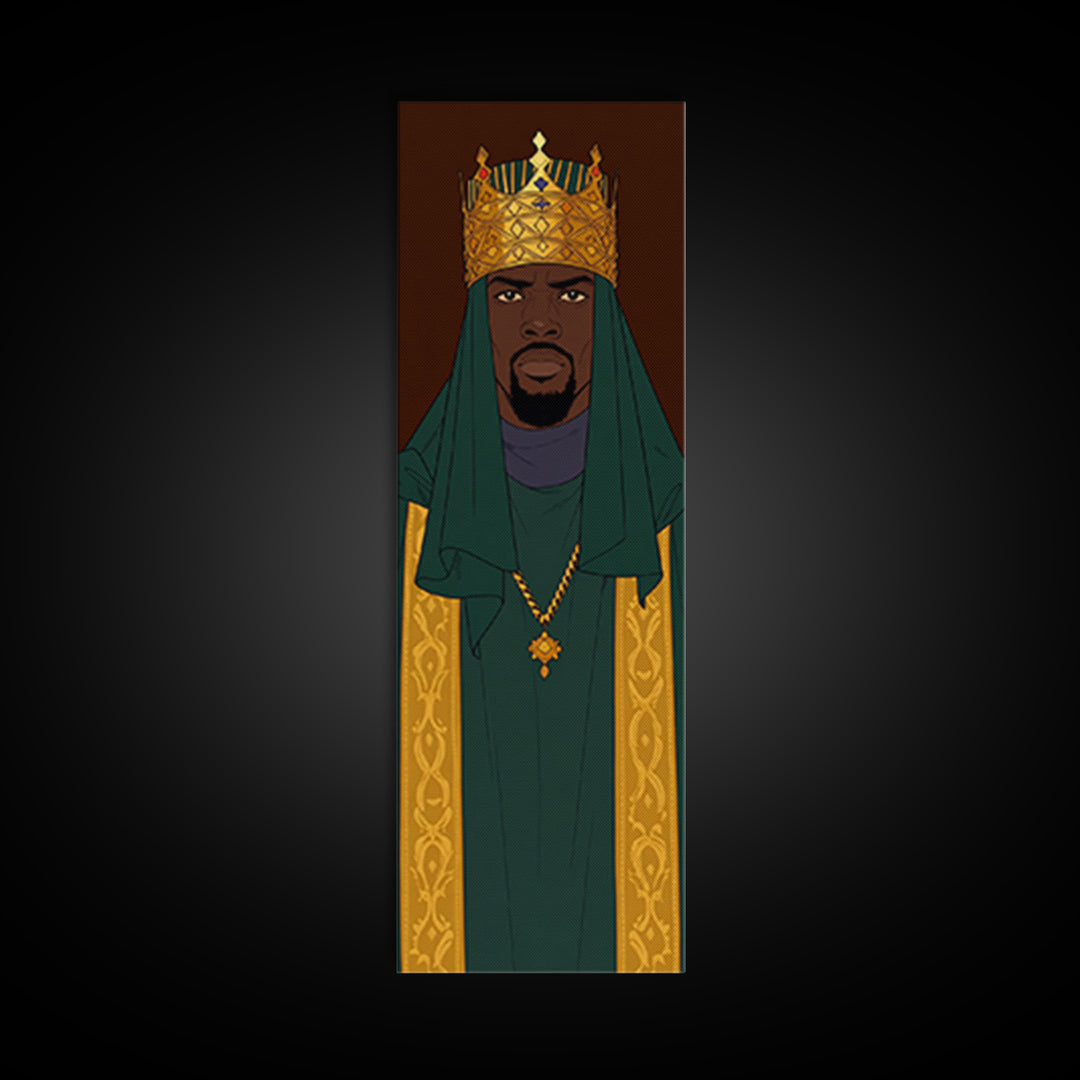 Green Veiled African King With Gold Crown Canvas Print, Black Man Portrait Wall Art, Royal Afrocentric Home Decor Gift For Him