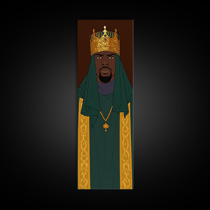 Green Veiled African King With Gold Crown Canvas Print, Black Man Portrait Wall Art, Royal Afrocentric Home Decor Gift For Him