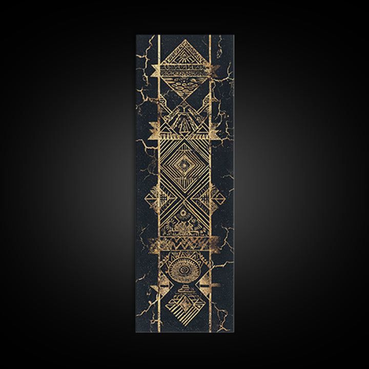 Gold Geometric Tribal Totem Wall Art, Abstract African Canvas Print, Black And Gold Decor, Ethnic Pattern Statement Poster