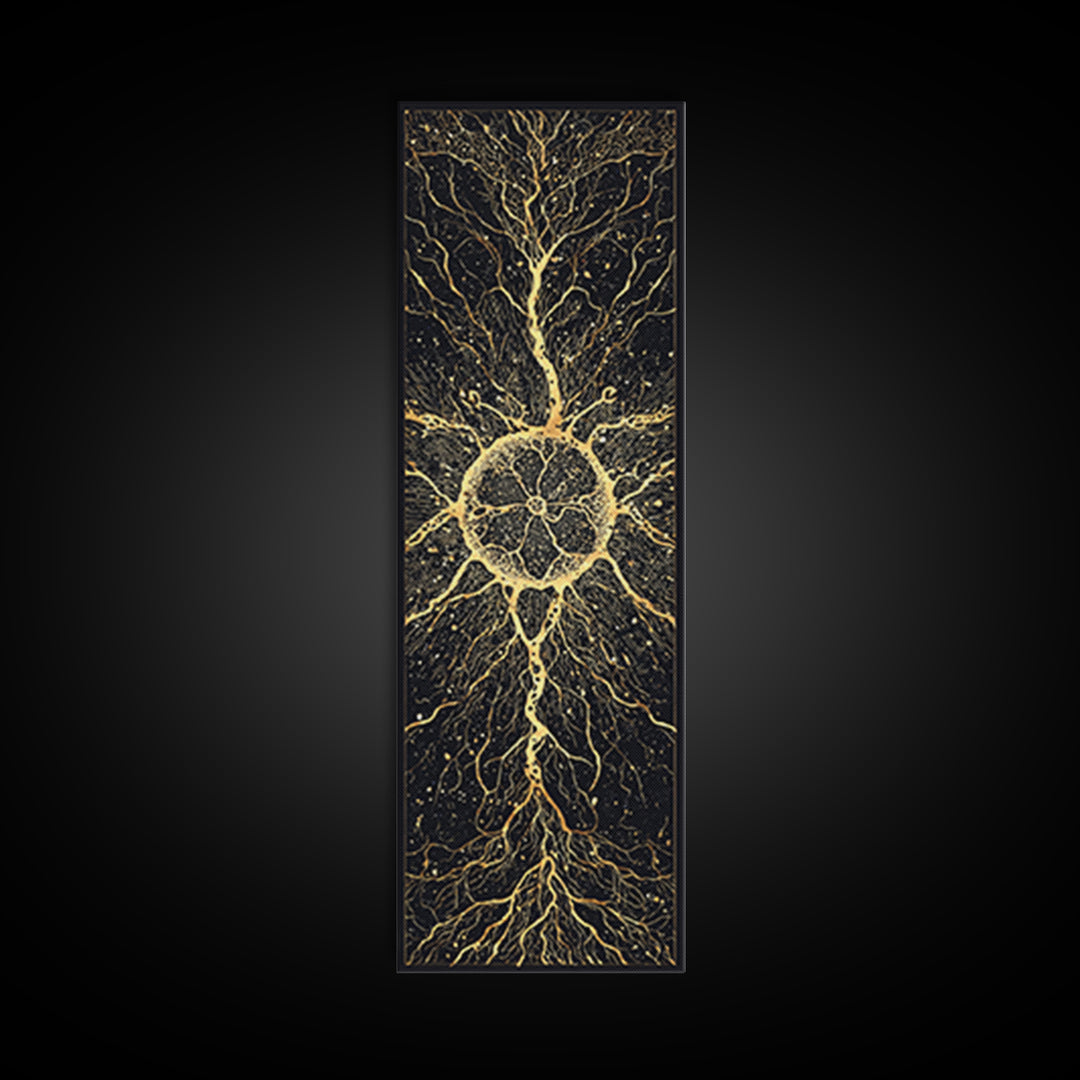 Golden Sacred Tree Of Life Wall Art, Abstract African Canvas Print, Black Gold Spiritual Decor, Mystical Nature Poster Gift