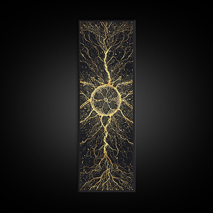 Golden Sacred Tree Of Life Wall Art, Abstract African Canvas Print, Black Gold Spiritual Decor, Mystical Nature Poster Gift