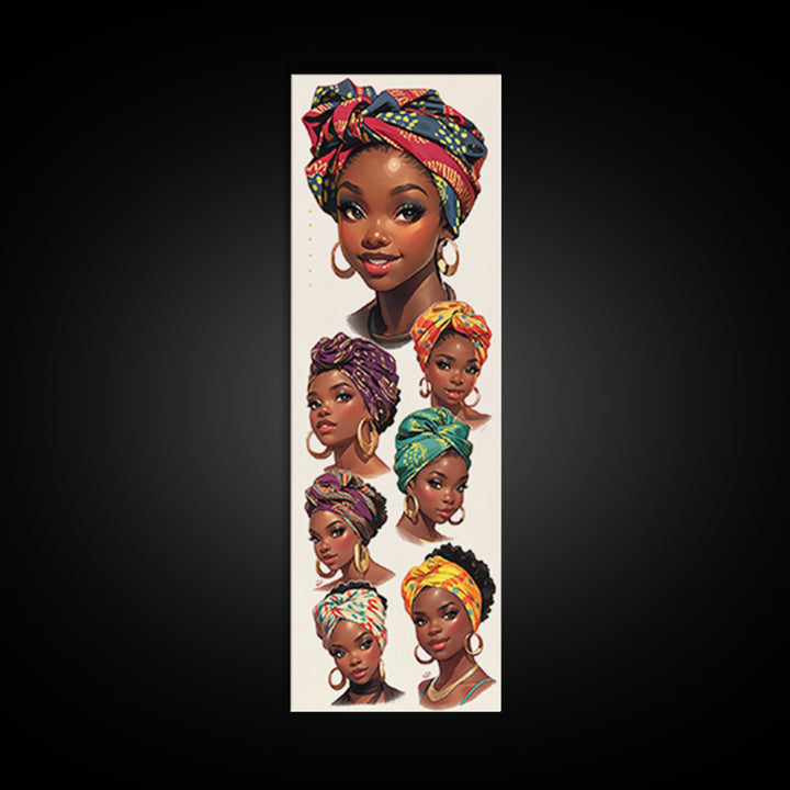 Beautiful Black Women Headwrap Portraits Wall Art, African Queen Canvas Print, Melanin Beauty Poster, Afrocentric Home Decor Gift