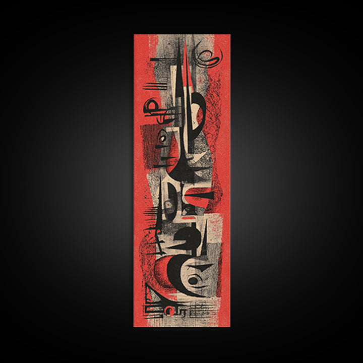 Red Black Abstract Tribal Symbols Wall Art, Modern African Canvas Print, Grunge Geometric Poster, Bold Afrocentric Decor
