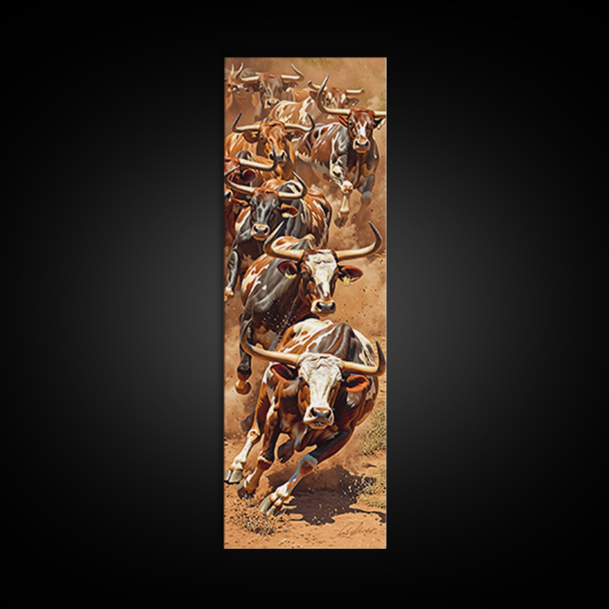 Charging African Cattle Herd In Dusty Earth Tones Canvas Print, Safari Animal Wall Decor, Rustic Farmhouse Statement Art
