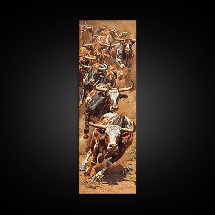 Charging African Cattle Herd In Dusty Earth Tones Canvas Print, Safari Animal Wall Decor, Rustic Farmhouse Statement Art