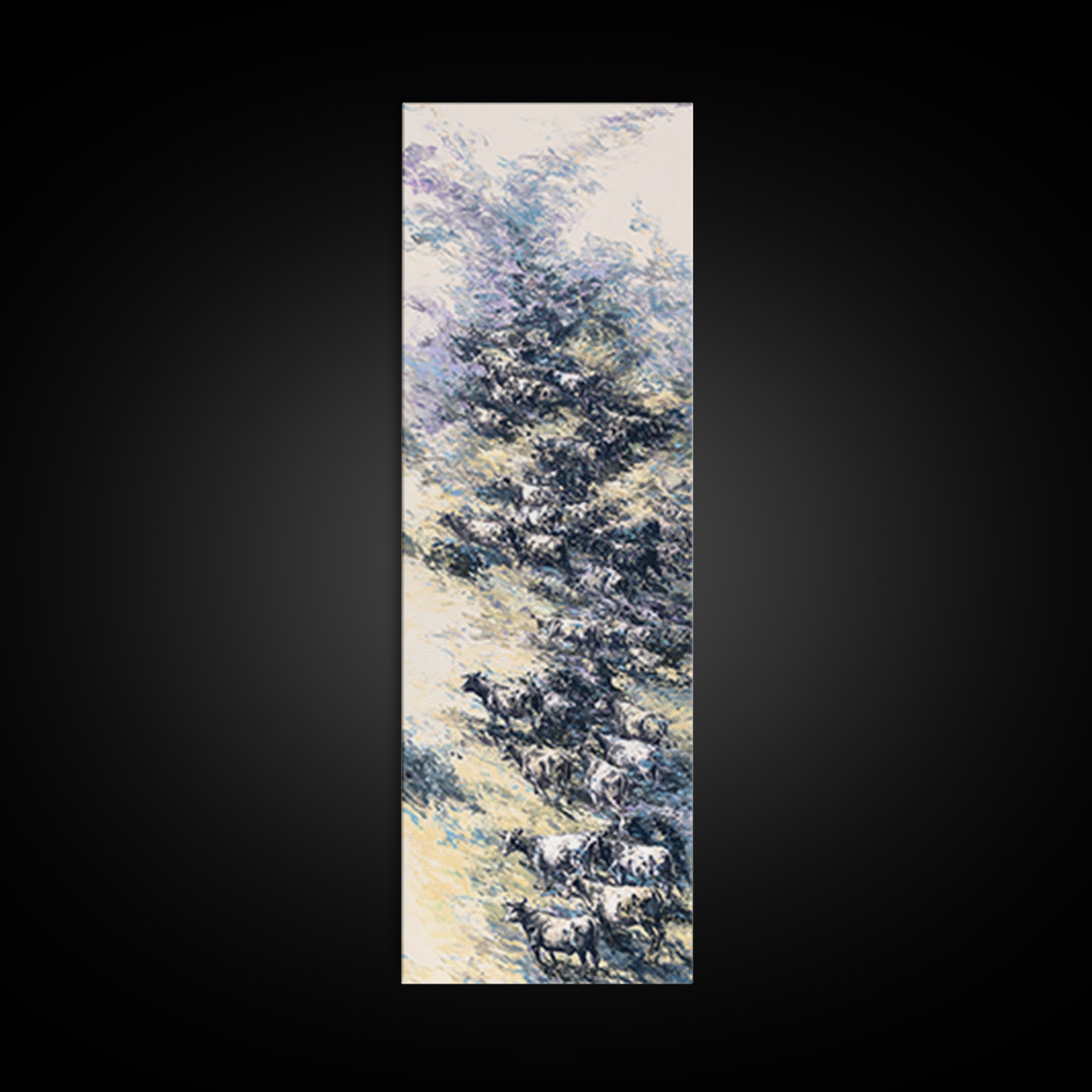 Blue Winter African Tree With Grazing Cattle Wall Art, Serene Safari Landscape, Nature Scene Home Decor For Modern Farmhouse