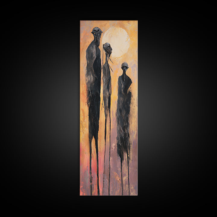 Tall African Elders Walking At Golden Sunset Framed Canvas Print, Minimalist Afrocentric Wall Decor, Warm Earth Tone Art