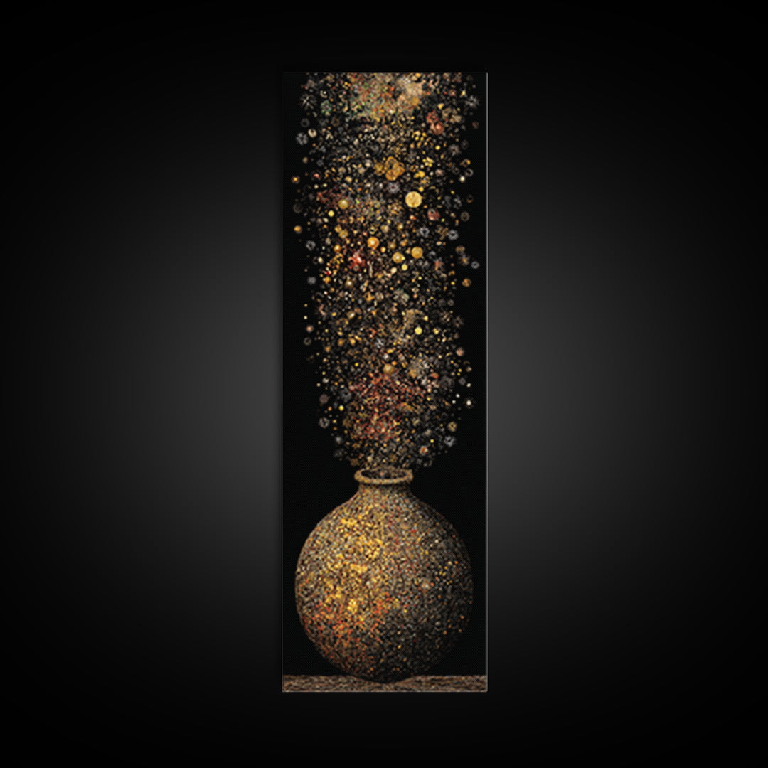 Golden Cosmic Vase With Sparkling Stardust, Canvas Print, Abstract Wall Art, Luxury Home Decor, Elegant Statement Artwork