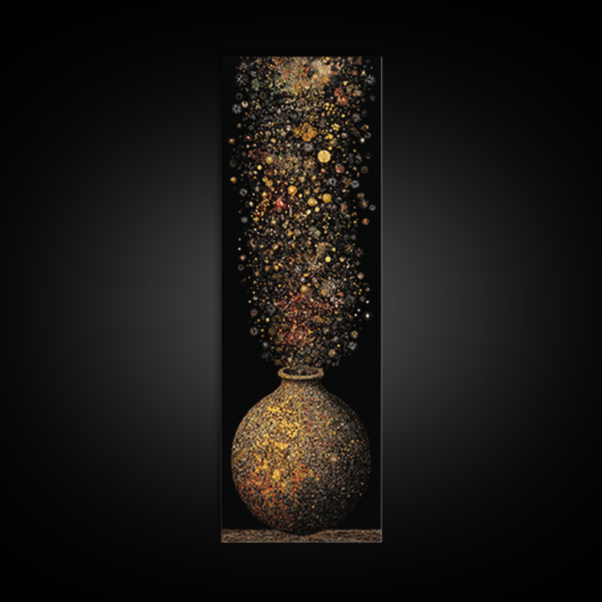 Golden Cosmic Vase With Sparkling Stardust, Canvas Print, Abstract Wall Art, Luxury Home Decor, Elegant Statement Artwork