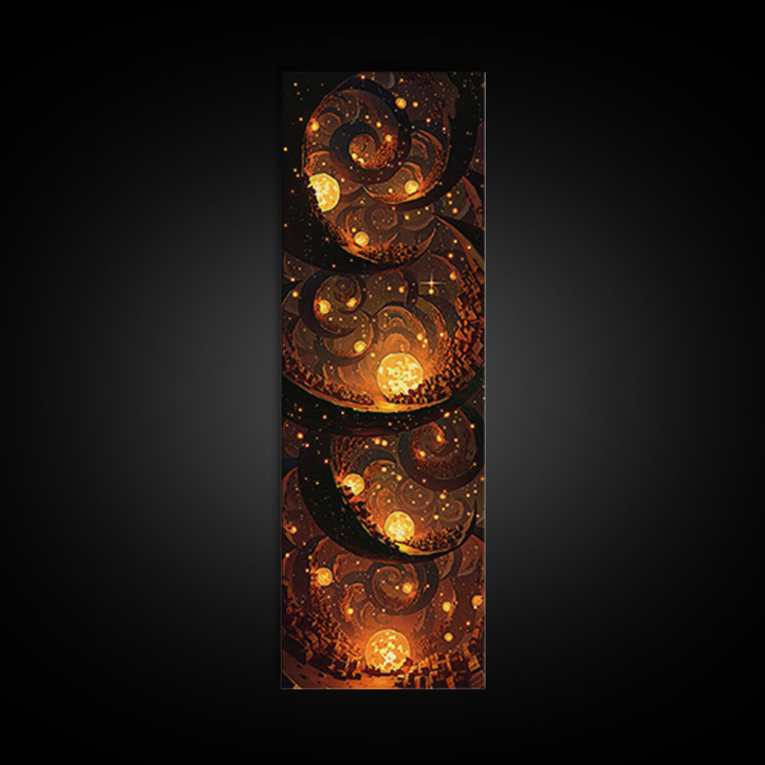 Golden Spiral Suns In A Mystical Night Sky, Canvas Print, Abstract Wall Art, Spiritual Decor, Bohemian Home Decor Gift For Bedroom