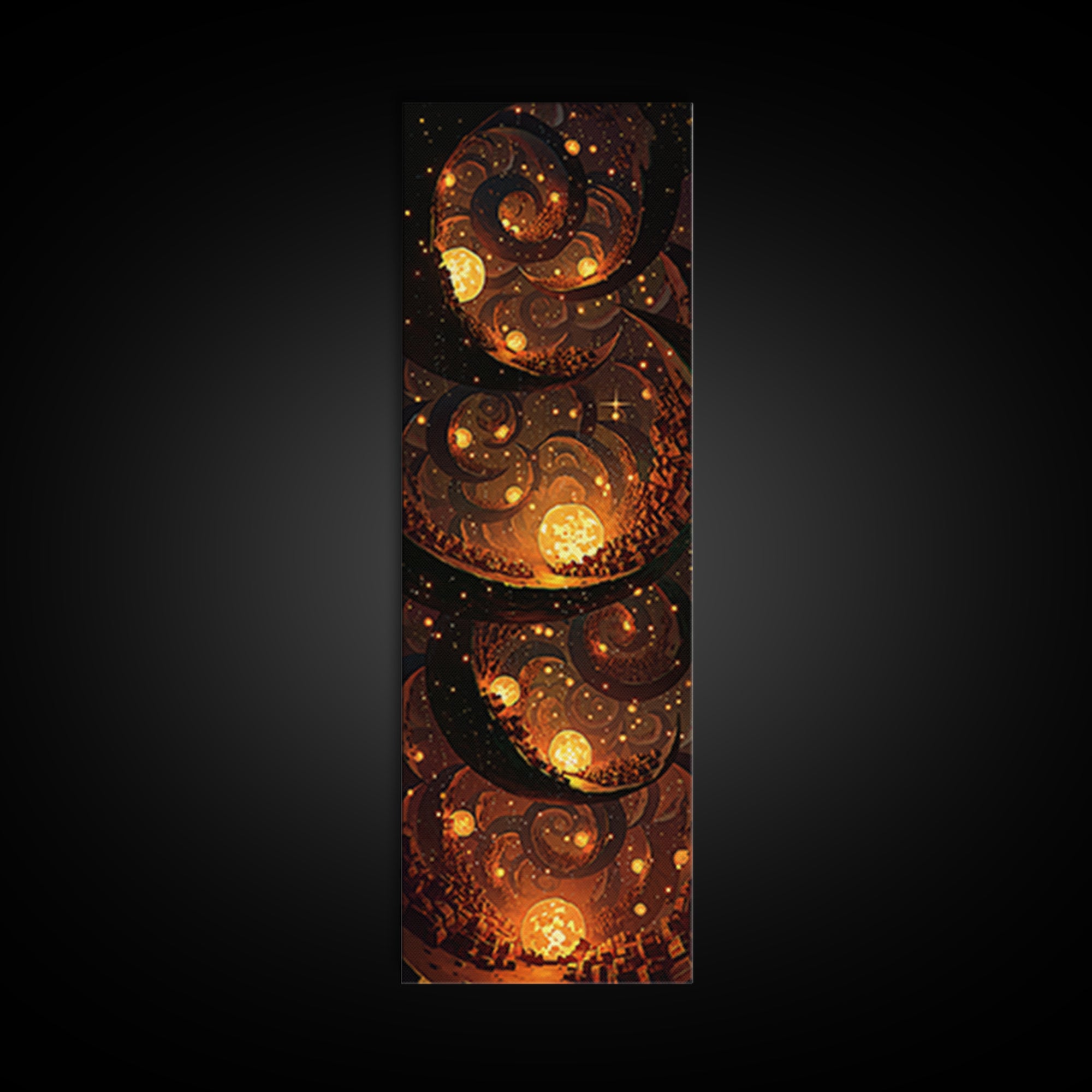 Golden Spiral Suns In A Mystical Night Sky, Canvas Print, Abstract Wall Art, Spiritual Decor, Bohemian Home Decor Gift For Bedroom