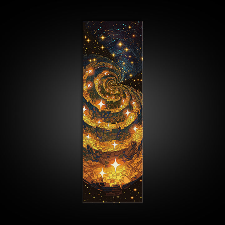 Golden Galaxy Spiral With Starry Night Lights, Canvas Print, Abstract Wall Art, Celestial Decor, Modern Statement Artwork