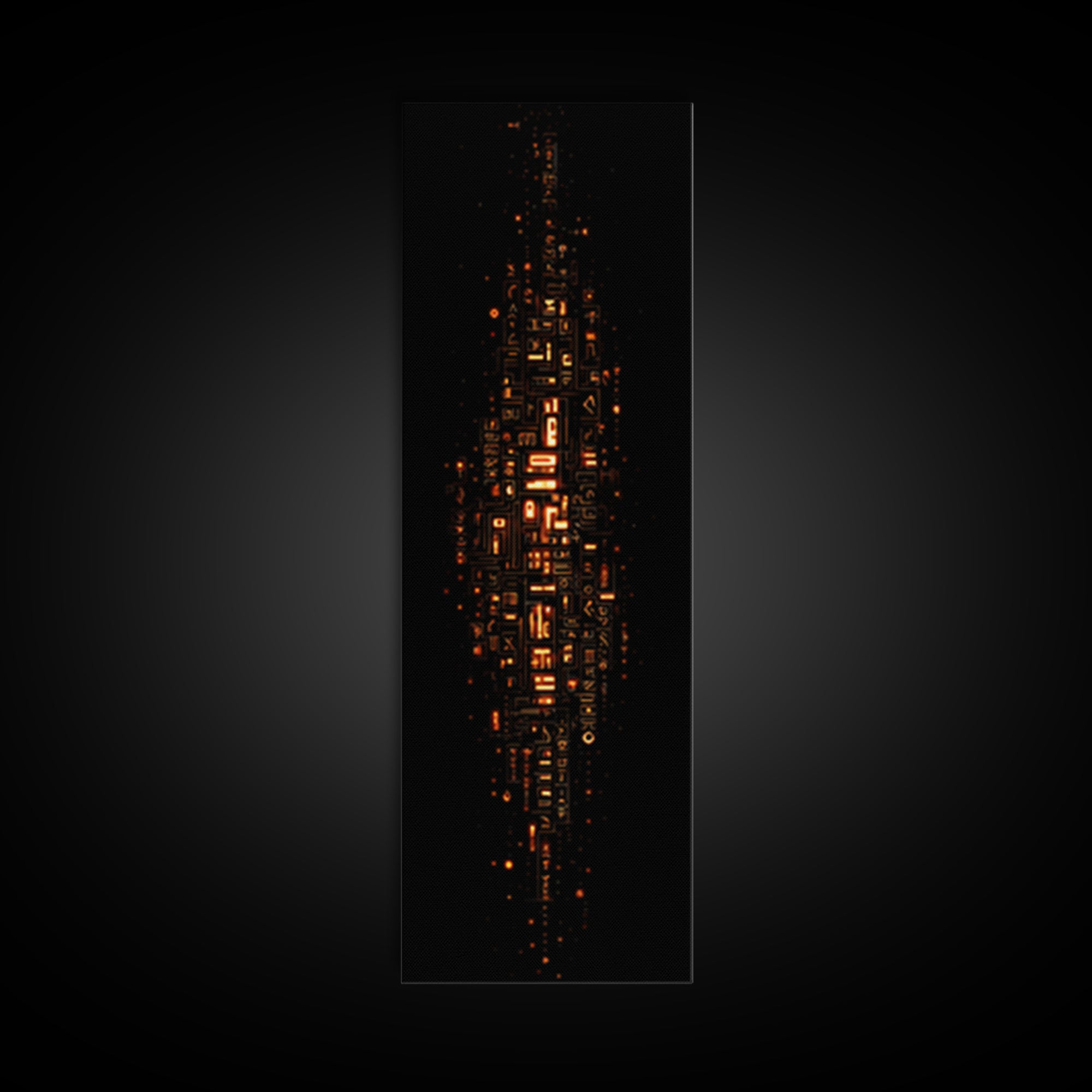 Glowing Futuristic Glyph Tower In Black Space, Canvas Print, Abstract Wall Art, Modern Office Decor, Unique Home Decor Gift
