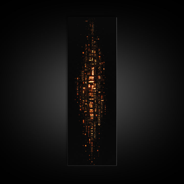 Glowing Futuristic Glyph Tower In Black Space, Canvas Print, Abstract Wall Art, Modern Office Decor, Unique Home Decor Gift
