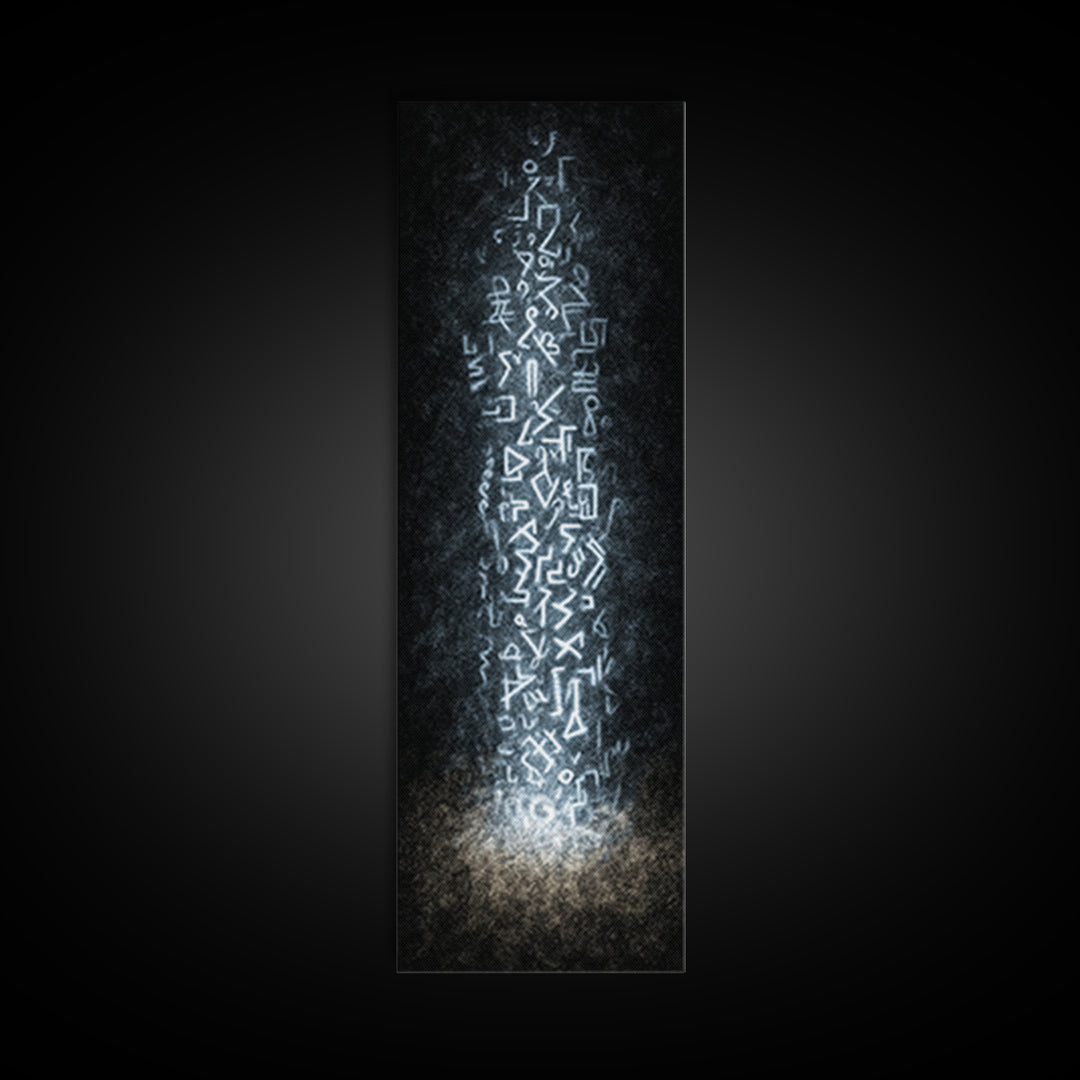 Ancient White Glyph Column Wall Art, Abstract African Tribal Art Print, Spiritual Black Decor, Ethnic Modern Canvas Print
