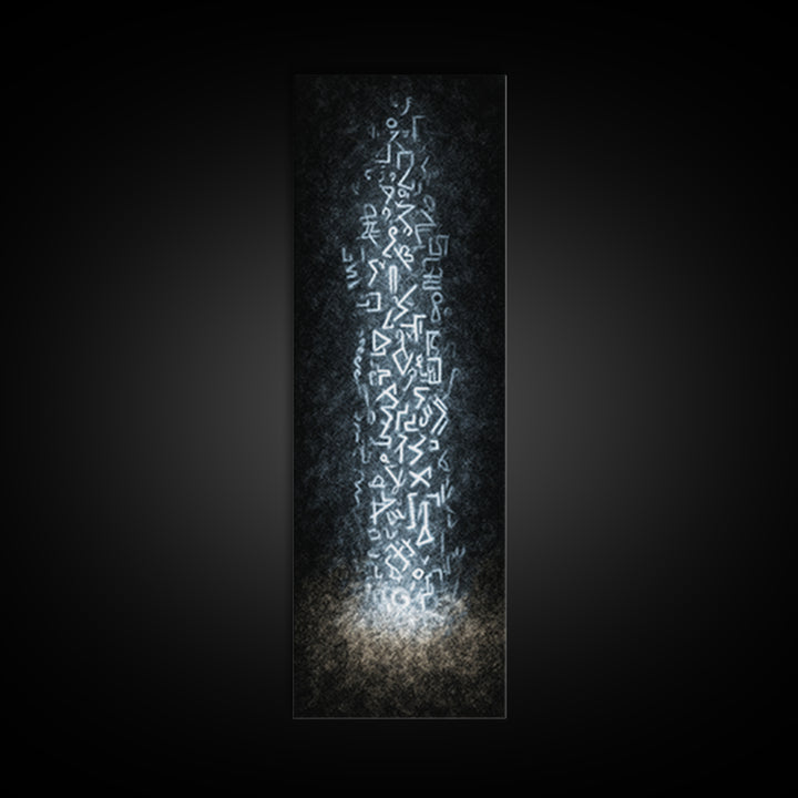 Ancient White Glyph Column Wall Art, Abstract African Tribal Art Print, Spiritual Black Decor, Ethnic Modern Canvas Print