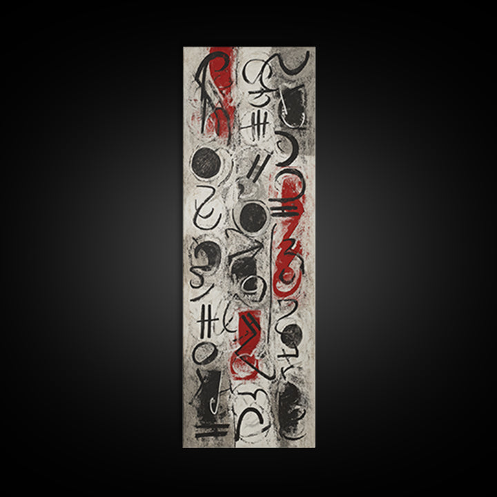 Red Black Abstract Glyphs Canvas Print, African Inspired Symbols, Modern Tribal Wall Decor, Bold Contemporary Art For Living Room