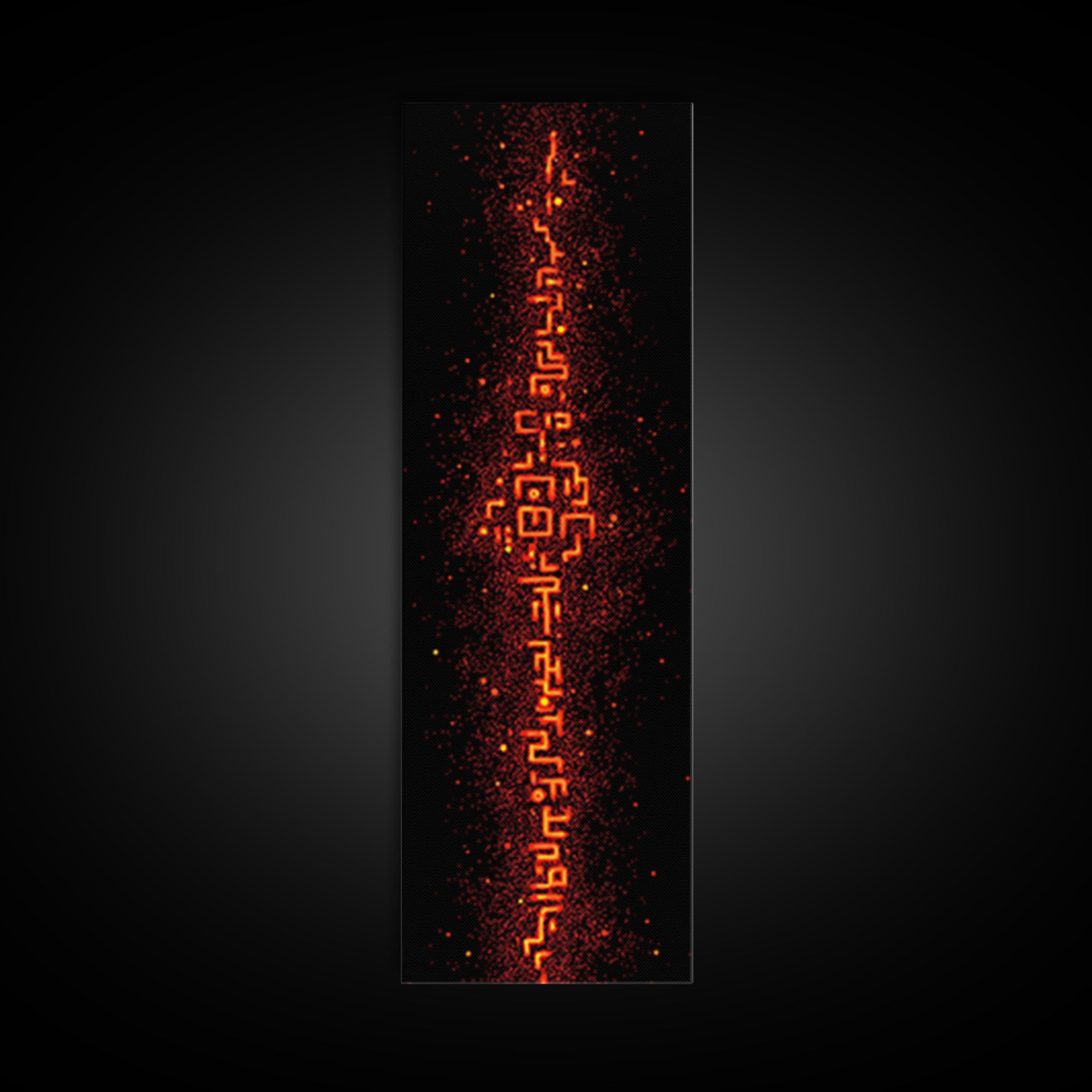 Fiery Orange Digital Glyph Pillar Wall Art, Futuristic African Abstract, Spiritual Tribal Decor, Modern Black Canvas Print