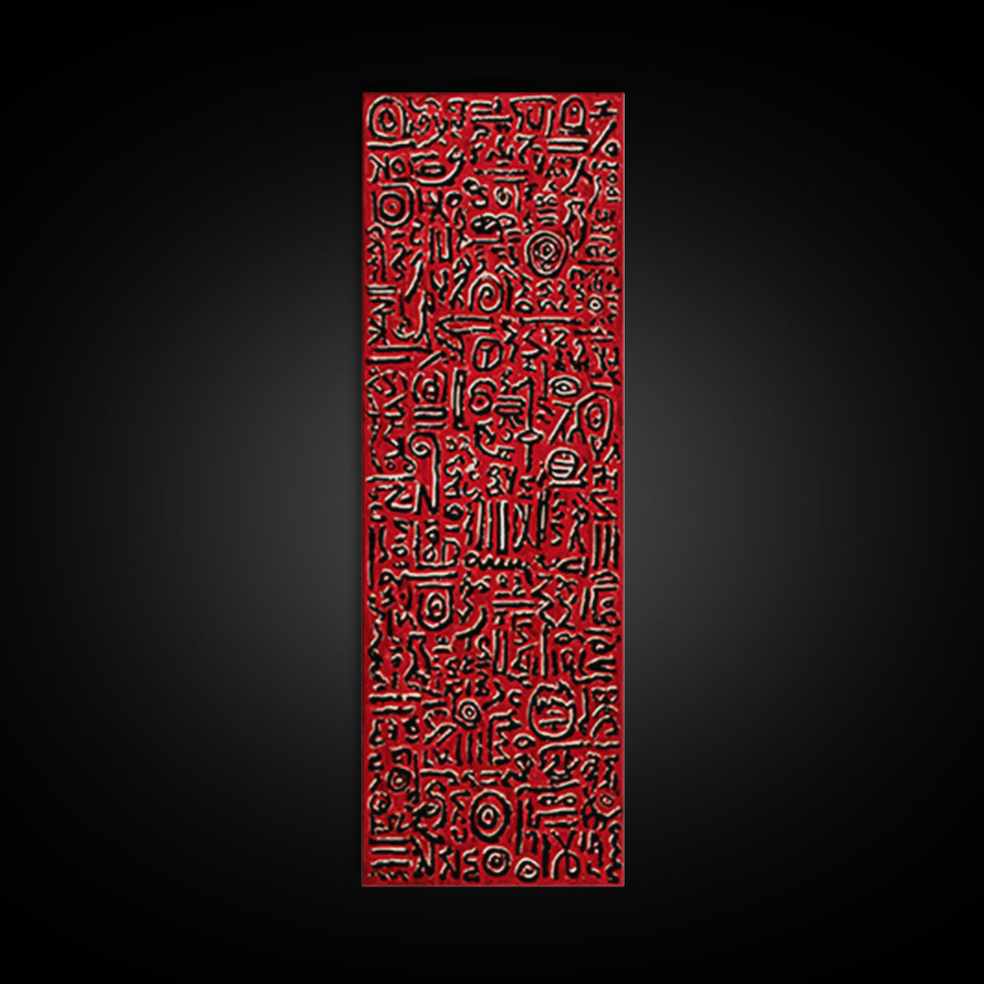 Red Primitive Symbol Pattern Wall Art, African Tribal Art Print, Bold Ethnic Decor, Abstract Cultural Canvas Print For Gallery Walls
