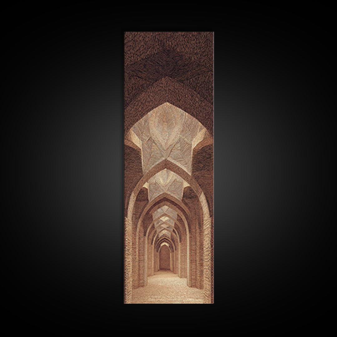 Sepia Arched Corridor Framed Canvas Print, Moroccan Inspired Architecture Wall Art, Earth Tone Boho Decor, Elegant Home Art
