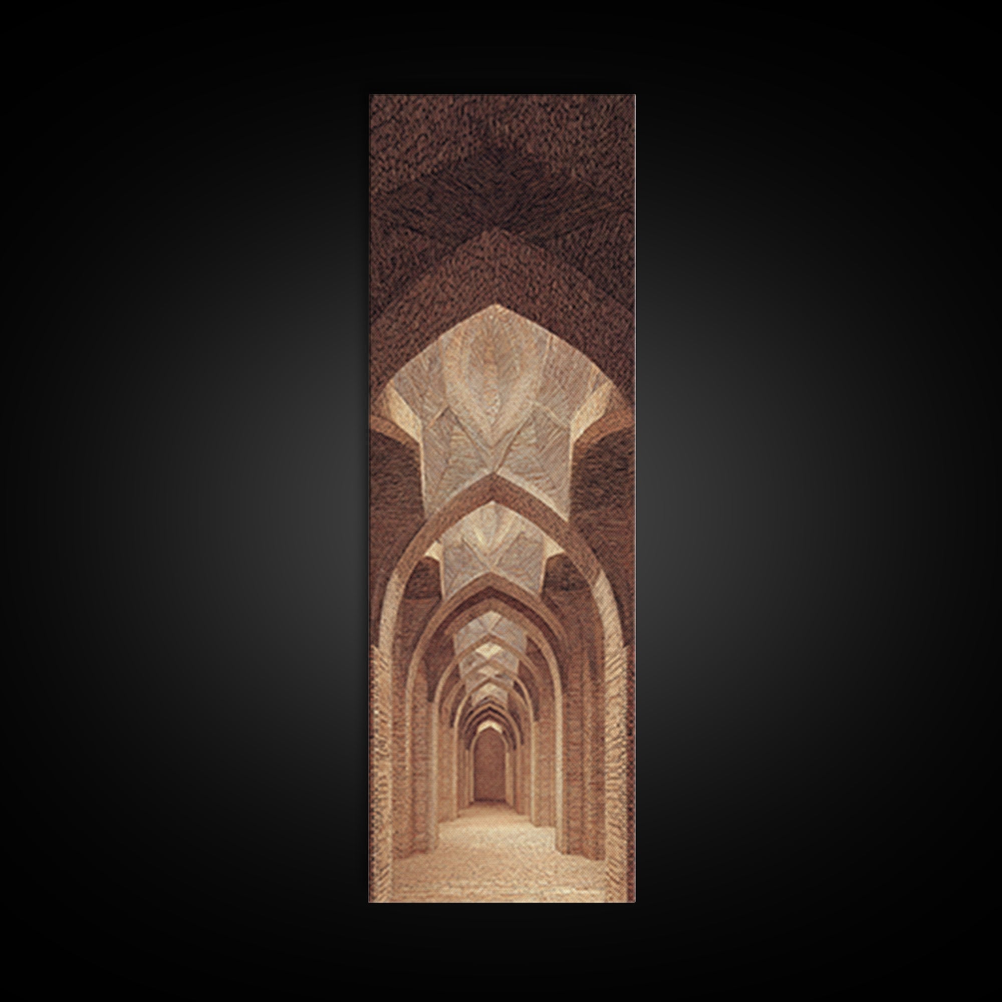 Sepia Arched Corridor Framed Canvas Print, Moroccan Inspired Architecture Wall Art, Earth Tone Boho Decor, Elegant Home Art