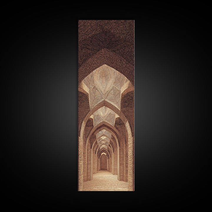 Sepia Arched Corridor Framed Canvas Print, Moroccan Inspired Architecture Wall Art, Earth Tone Boho Decor, Elegant Home Art