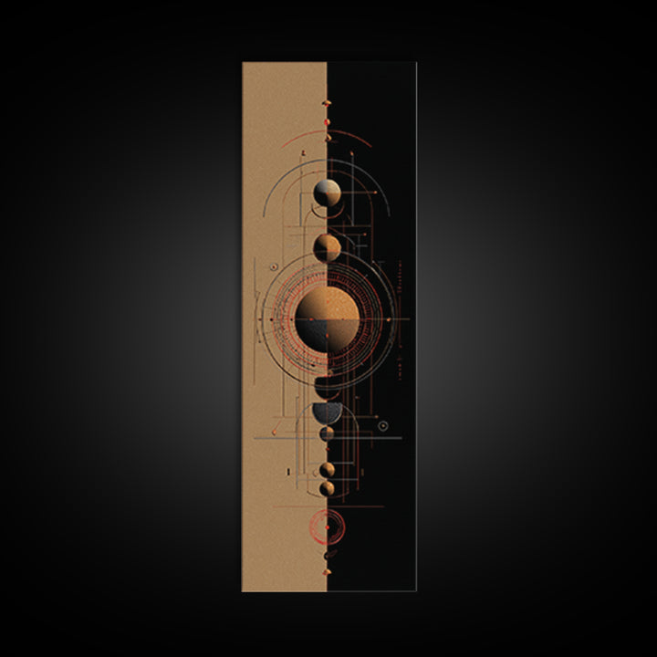 Terracotta Planetary Alignment Wall Art, Abstract Geometric Space Decor, Burnt Orange Modern Canvas Print, Office Gift For Him