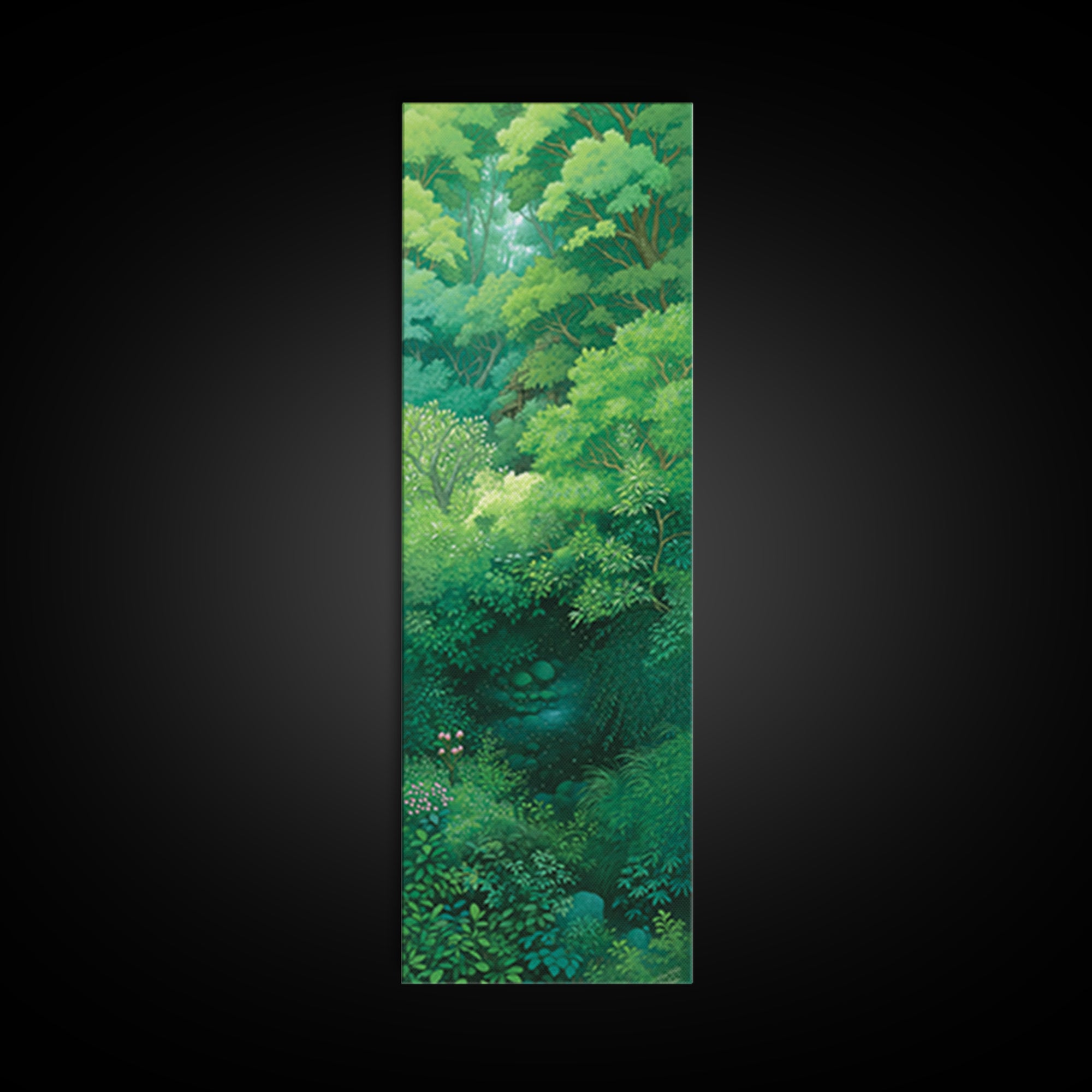 Verdant Hidden Creek And Soft Green Canopy Framed Canvas Print, Botanical Wall Art, Nature Scene, Calming Forest Decor Gift