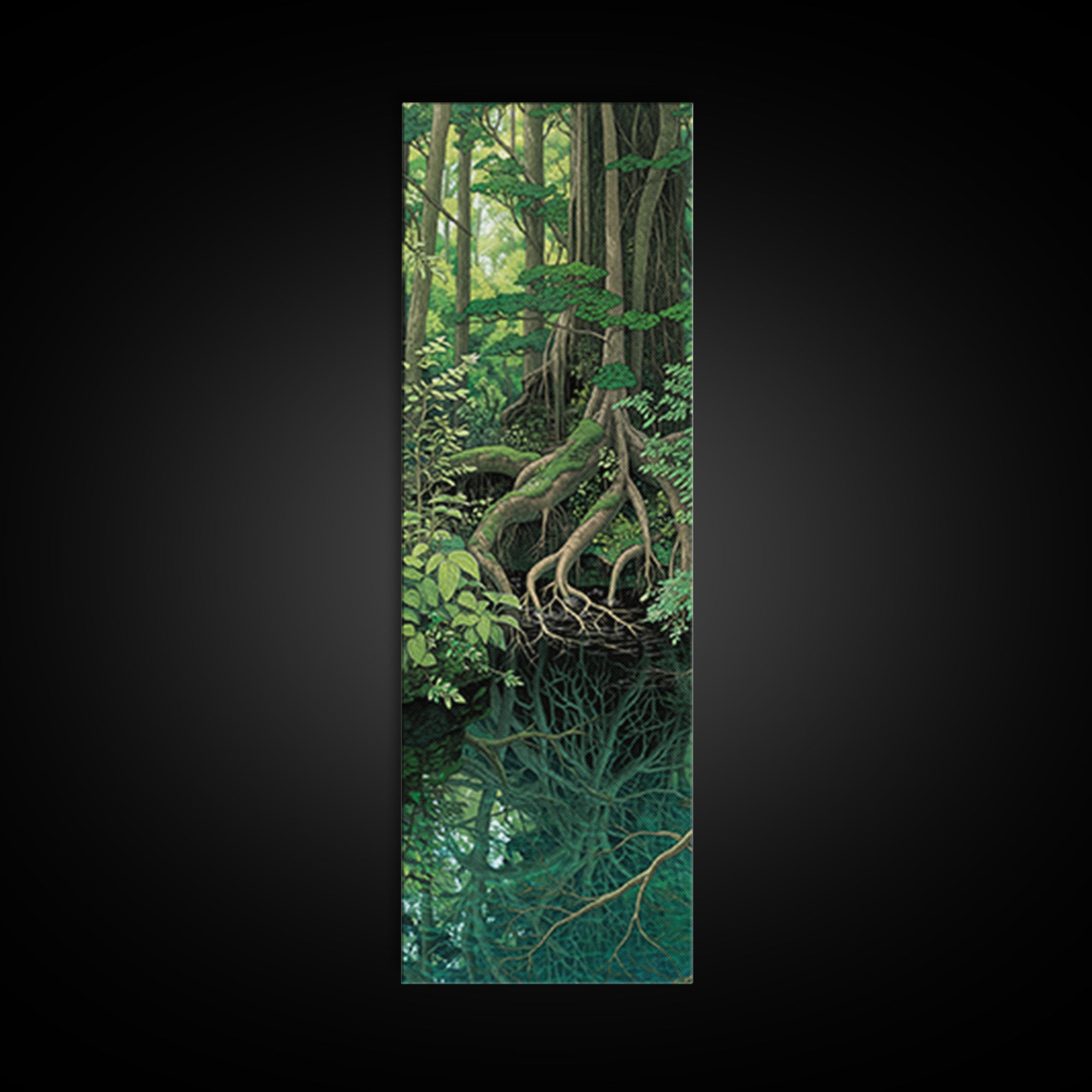 Cypress Roots Reflected In Dark Forest Water Canvas Print, Swamp Landscape Wall Art, Nature Scene, Rustic Green Decor Gift
