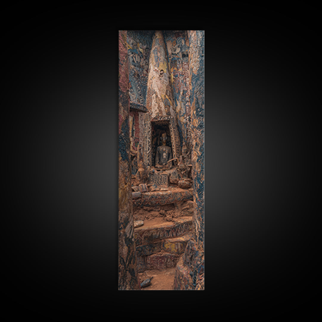 Carved Canyon Sanctuary And Ancient Stone Door Canvas Print, Earth Tone Wall Art, Textured Tribal Decor, Unique Gift For Home
