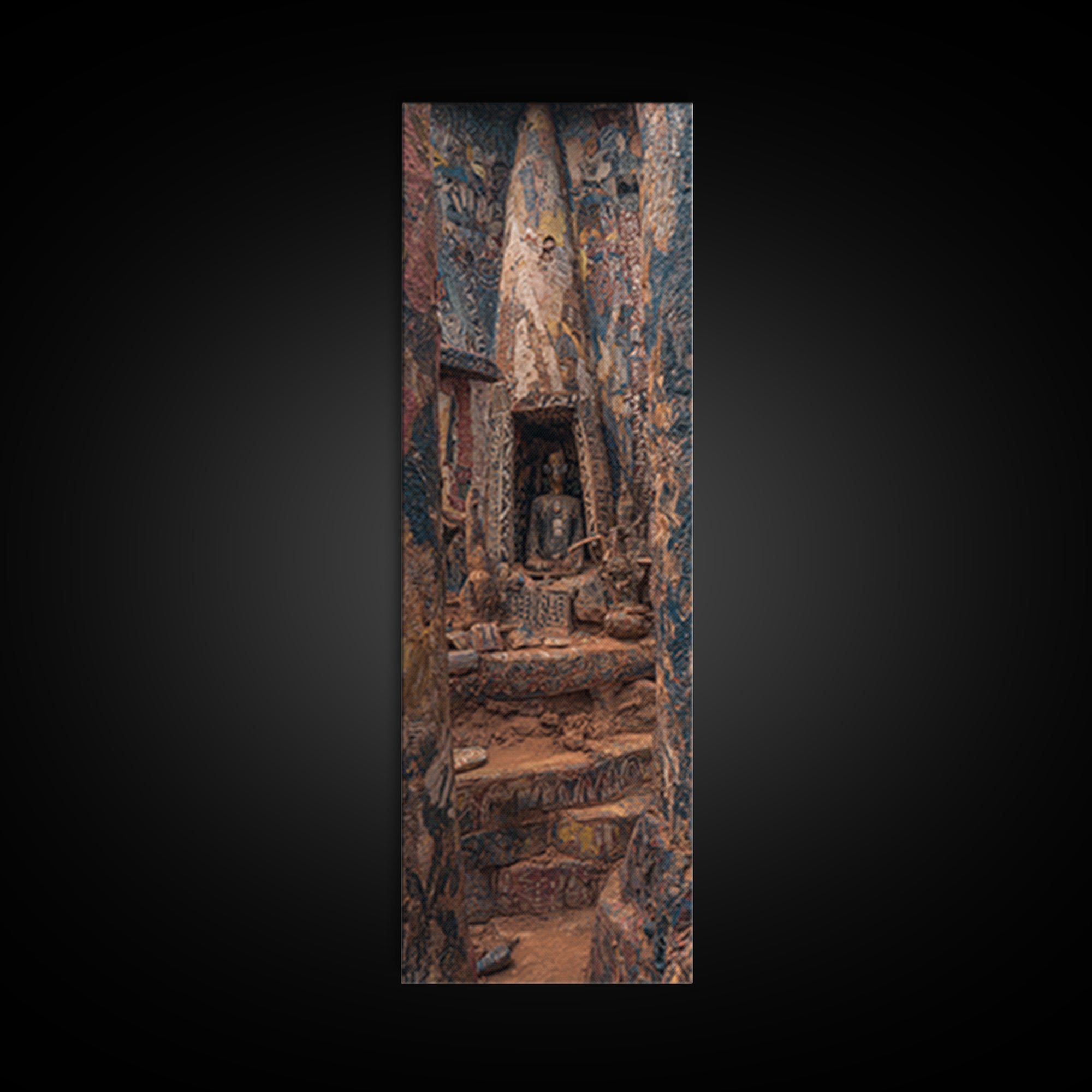 Carved Canyon Sanctuary And Ancient Stone Door Canvas Print, Earth Tone Wall Art, Textured Tribal Decor, Unique Gift For Home
