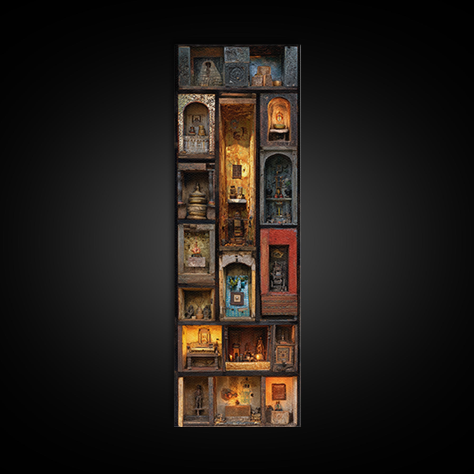 Glowing African Shrine Cabinet Wall Art, Ancestral Niches Canvas Print, Spiritual Cultural Decor, Unique Home Decor Gift