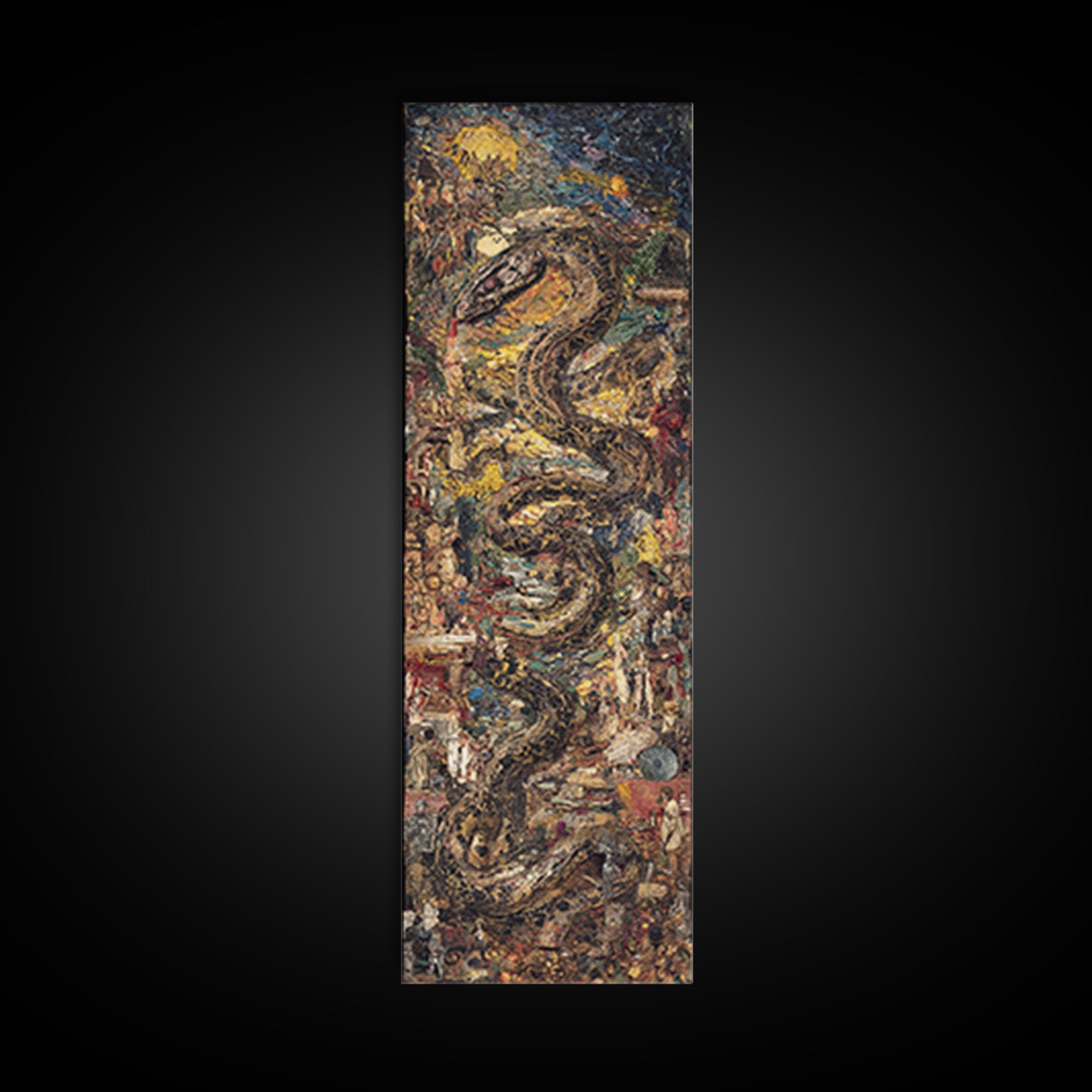 Textured Serpent In Ancient Ruins Canvas Print, Mystical Wall Art, Abstract Painting, Unique Statement Decor For Home Gift