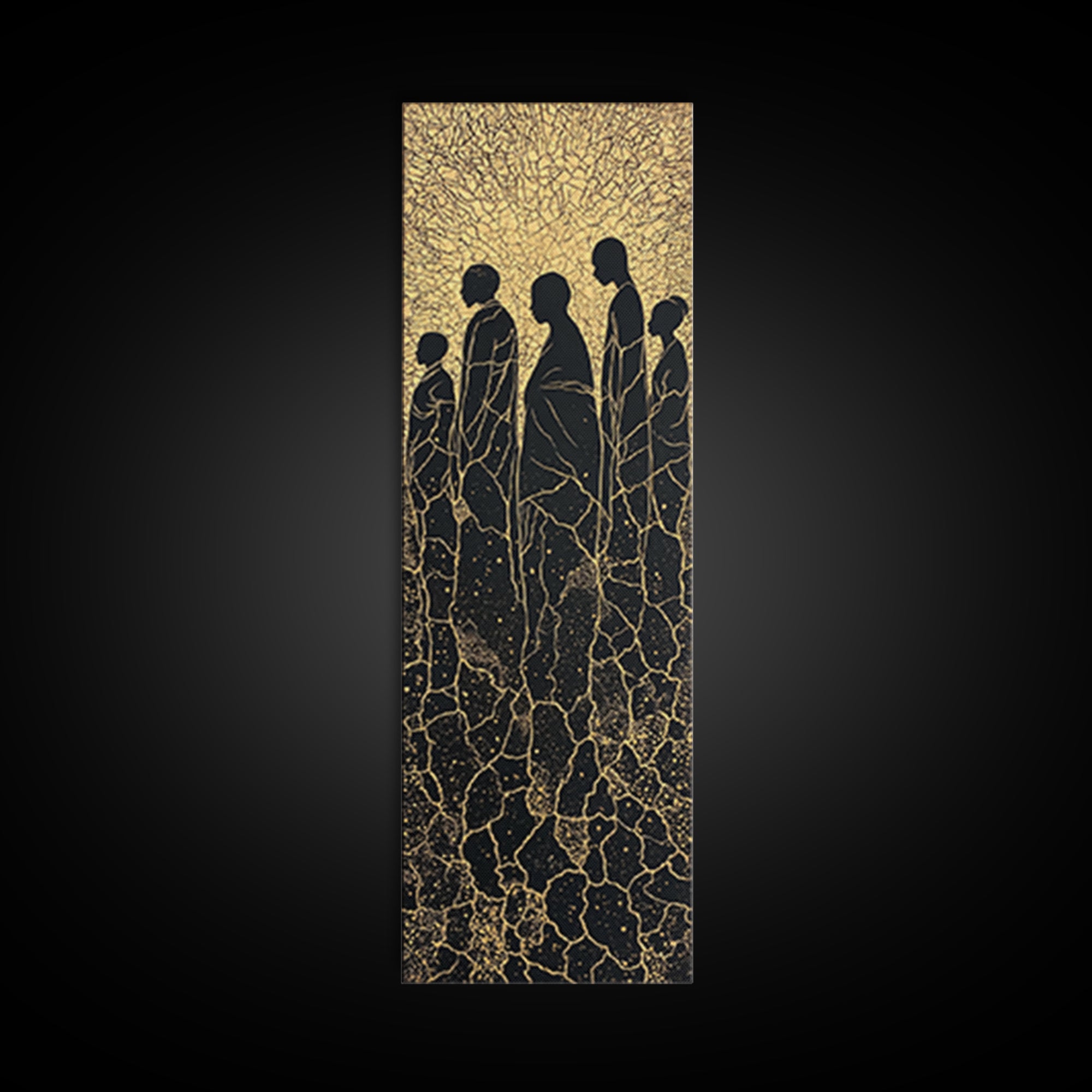 Golden Silhouette African Family Wall Art, Black Culture Art, Minimalist Afrocentric Decor, Earth Tone Canvas Artwork Gift