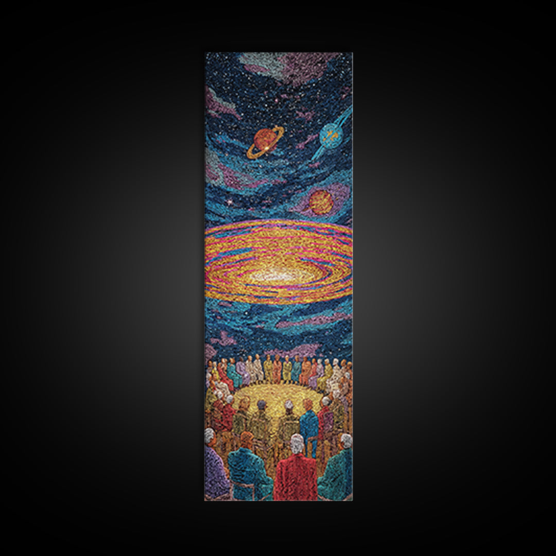 Cosmic African Ceremony With Planets Framed Canvas Print, Afrocentric Wall Art, Spiritual Galaxy Decor, Black Culture Gift