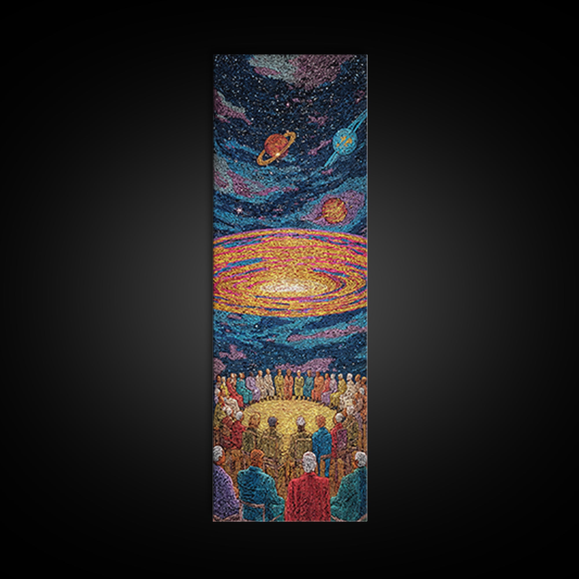 Cosmic African Ceremony With Planets Framed Canvas Print, Afrocentric Wall Art, Spiritual Galaxy Decor, Black Culture Gift
