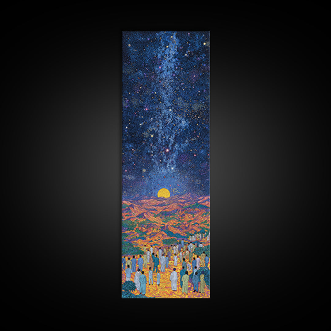 Starry Desert Pilgrimage With Rising Sun Wall Art, African Landscape Print, Celestial Night Decor, Cultural Home Gift, Bedroom Statement