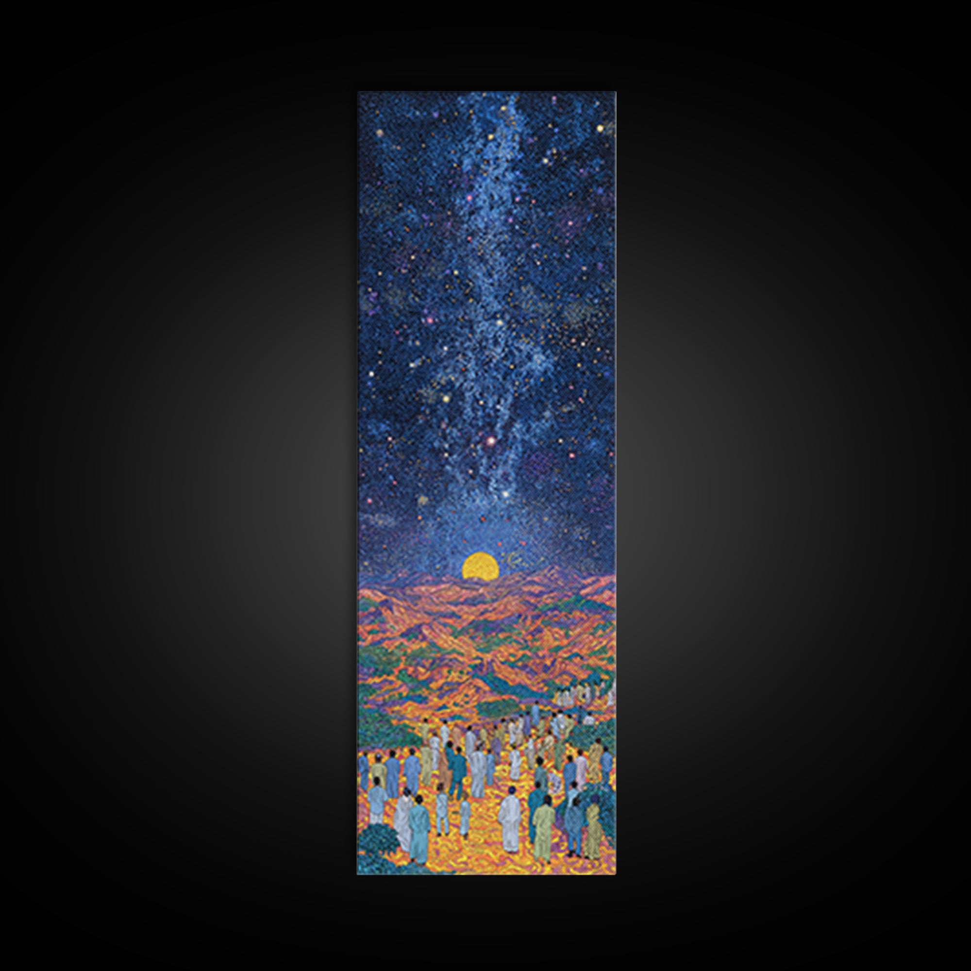 Starry Desert Pilgrimage With Rising Sun Wall Art, African Landscape Print, Celestial Night Decor, Cultural Home Gift, Bedroom Statement