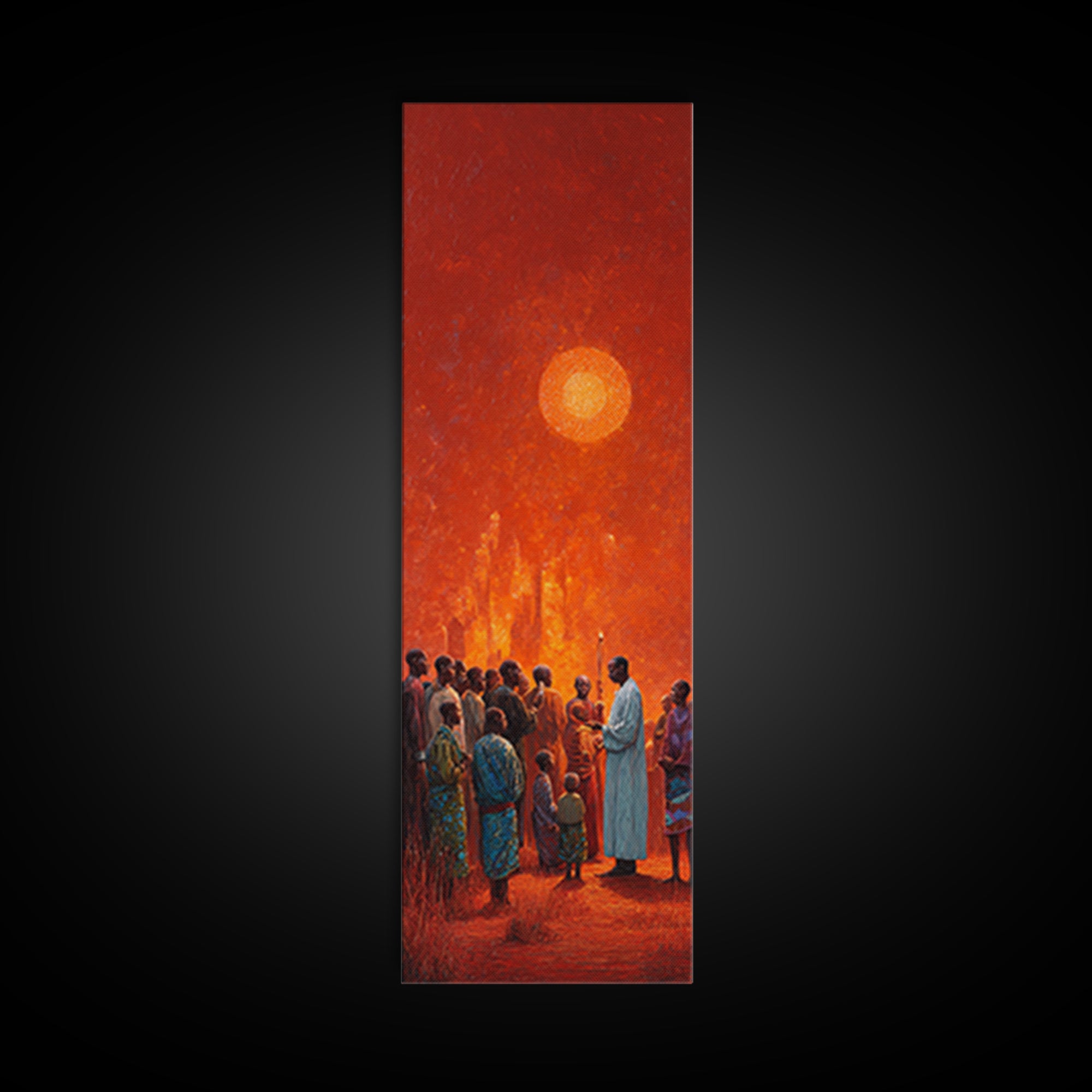 Red Sun African Village Ceremony Canvas Print, Ancestral Gathering Wall Art, Black Culture Decor, Spiritual Home Gift, Bold Statement