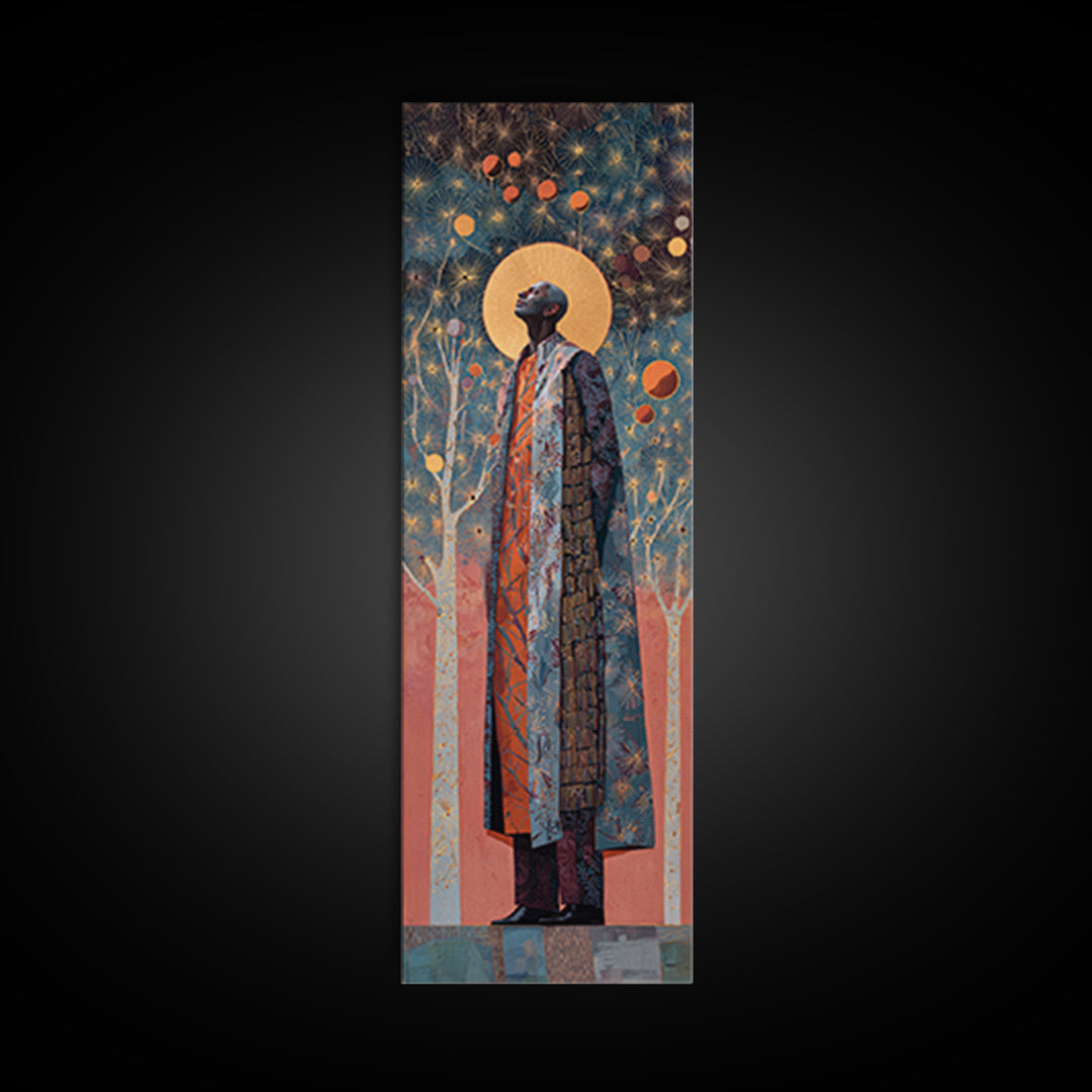 Regal African Man With Golden Halo Framed Canvas Print, Black Portrait Wall Art, Elegant Afrocentric Decor, Gift, Modern Home Statement