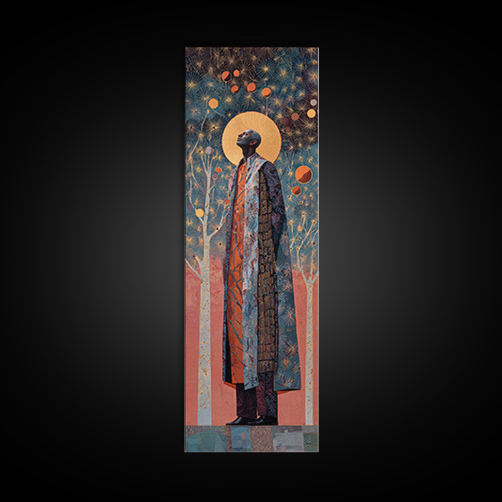 Regal African Man With Golden Halo Framed Canvas Print, Black Portrait Wall Art, Elegant Afrocentric Decor, Gift, Modern Home Statement